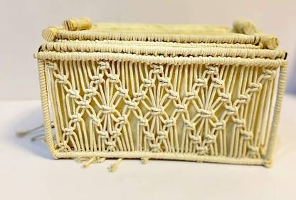 pepme Cotton Macrame Storage Baskets Decor Box Handmade Woven Decorative Countertop Toilet Tank Shelf Cabinet Wardrobe Organizer Boho Decor for Clothes Bedroom Nursery Livingroom Storage Basket