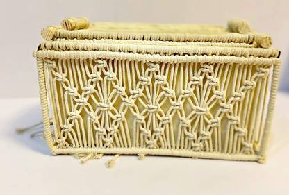 pepme Cotton Macrame Storage Baskets Decor Box Handmade Woven Decorative Countertop Toilet Tank Shelf Cabinet Wardrobe Organizer Boho Decor for Clothes Bedroom Nursery Livingroom Storage Basket