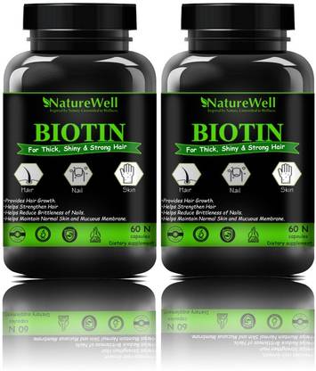 Naturewell Biotin Maximum Strength for Hair Skin & Nails-10000 mcg Pro (Green-120N)
