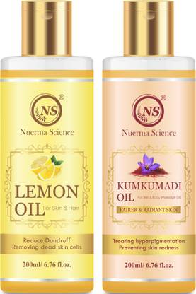 Nuerma Science Lemon Oil and Kumkumadi Oil For Skin Lightening (Pack of 2, 200 ML Each)