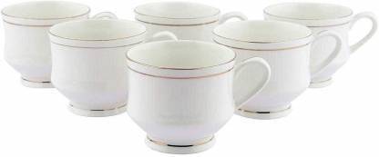 DULARIYA Pack of 6 Bone China Premium Quality White Golden LIne Designer Small Size
