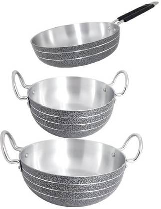 bartan hub Cookware Set ( Kadhai 2500 ML , Kadhai 4000 ML , Frying Pan 22 CM , Aluminium Made , Dishwasher Safe ) कुकवेयर सेट