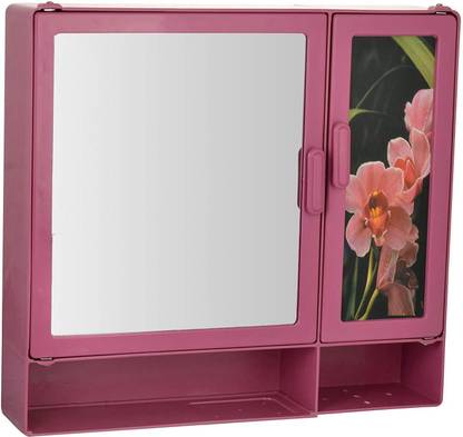Epraiser ABS Unbreakable Plastic Bathroom Mirror-Scenery Double Door Mirror Cabinet With Extra Outside Shelf , Size :17"X4"X16" Plastic Wall Shelf