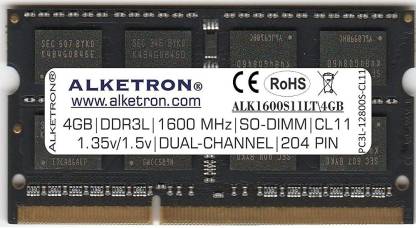 Alketron Laptop 4GB 1600MHz SODIMM DDR3 4 GB (Dual Channel) Laptop (CL11 DDR3 RAM for Laptop 4GB 1600MHz SODIMM)