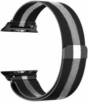 TINGTONG Stainless Steel 38mm/40mm/41mm Milanese Band with Magnetic Closure Black with White Chain Smart Watch Strap