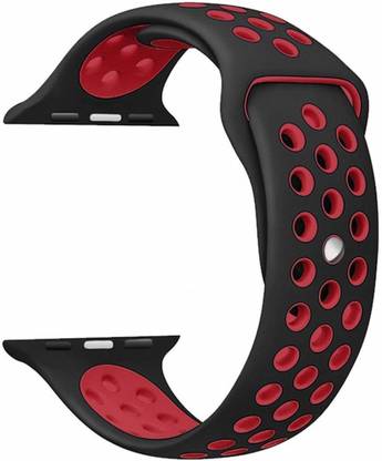 Tingtong Soft Silicone Sport 42mm/44mm/45mm Black and Red Air Hole Smart Watch Strap