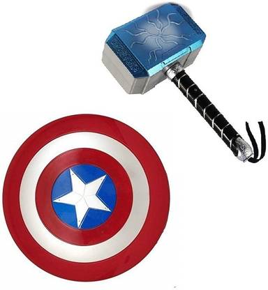 IndusBay Thor Lightning Hammer Toy and Captain America 13 Inches Shield with Light Sound Effect For kids Boys
