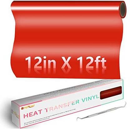 HTVRONT Red Htv Heat Transfer Vinyl Roll: 12" X 12Ft Htv Vinyl For Shirts-Easy To Cut & Weed Iron On Vinyl For Cricut & Silhou