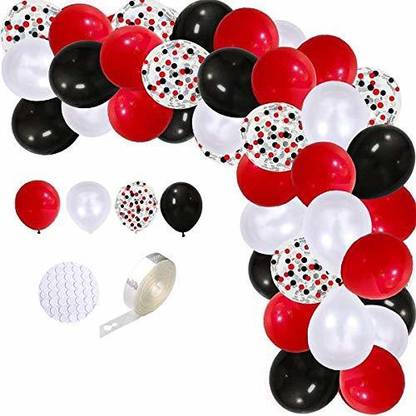 SV Traders Solid Black,Red And White Balloon Combo Of 102 Pcs-Multi Confetti Balloons(10)+Red Metallic Balloons 30+Black 30+White 30+Balloon Glue Dots(1)+Balloon Arch(1)Garland Balloon