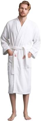 MUKHAKSH Men Boys 100% Pure Cotton White Bath Robe Medium Bath Robe