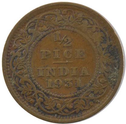 Mintage World British india King George V - 1/2 pice Coin 1931 calcutta Medieval Coin Collection