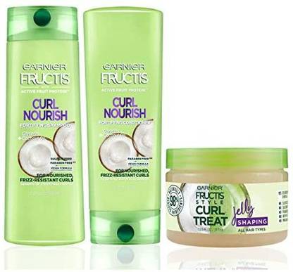 GARNIER Hair Care Fructis Curl Nourish Shampoo, Conditioner, And Natural Styling Curl Treat Jelly, Nourish For Frizz Resistant C