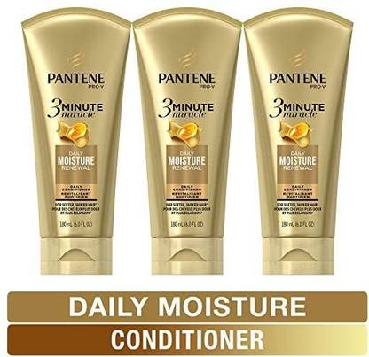 PANTENE Conditioner, Pro-V Daily Moisture Renewal For Dry Hair, 3 Minute Miracle, 6 Fl Oz (Pack Of 3)
