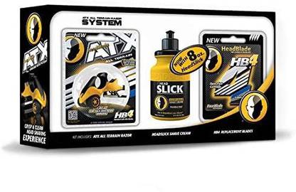 Headblade Atx Men'S Head Shaving Starter Kit With 8Oz Headslick Cream, Razor, Blade Refills