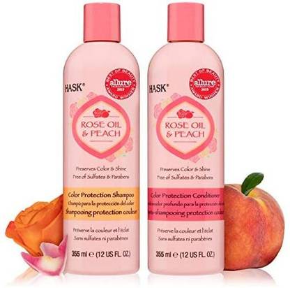 hask Rose Oil + Peach Shampoo And Conditioner Set Color Protecting - Color Safe, Gluten-Free, Sulfate-Free, Paraben-Free Allu