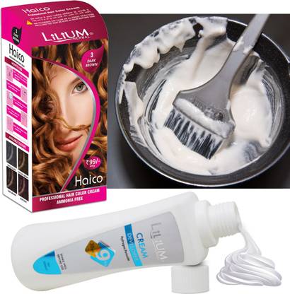 LILIUM Professional Dark Brown Hair Color, 50ml With Hydrogen Peroxide 9% 30VOL Developer, 500ml