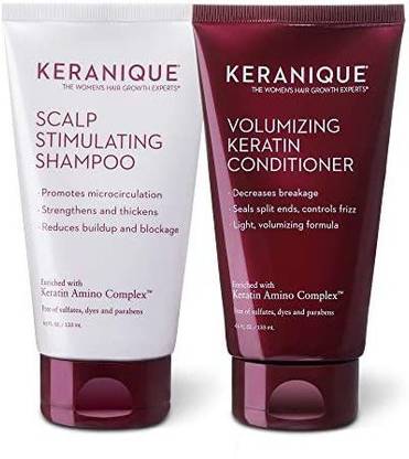Keranique Keratin Shampoo And Conditioner Set For Fine Thinning Hair, Sulfates/Parabens Free, Stimulates Scalp To Nourish/Rejuvena