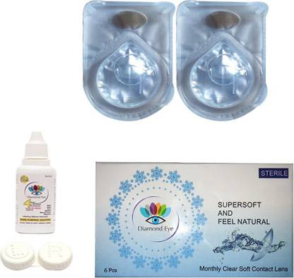 Gold Look Clear Contact Lens Monthly Power Lens With Case & Solution.