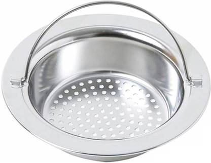 KitchenFest ® Strong, Durable, Stainless Steel Sink Strainer with Handle & 2mm Small Holes, Kitchen Drain Basin Basket Filter Stopper Sink Drainer, 11cm Strainer