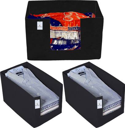 KUBER INDUSTRIES Designer Non Woven 2 Piece Shirt Stacker And 1 Piece Foldable Rectangle Cloth Saree Stacker Cloth Wardrobe Organizer Wardrobe Organizer (Black) -CTKTC38263 CTKTC038263