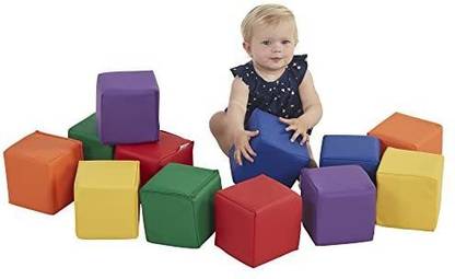 ECR4Kids Softzone Patchwork Toddler Block Playsetgentle Foam Blocks For Safe Active Play And Building, Primary Colors(12 Pie