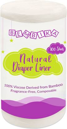 Bembika Bamboo Diaper Liners Disposable, Chlorine Free, Compostable, Dye Free, Cloth Diaper Insert Liner, 100 Sheets