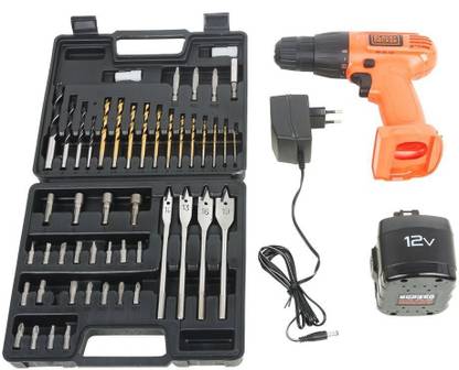 BLACK+DECKER CD121K50 12-Volt Cordless Drill/Driver with Keyless Chuck and 50 Accessories Kit CD121K50 Angle Drill  (10 mm Chuck Size)