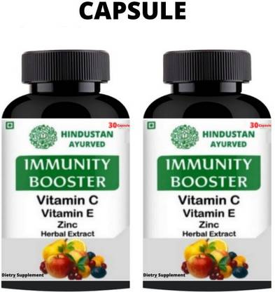 Hindustan Ayurved Immunity Booster Herbal Extract, Increase Immune Power Medicine, 60 Cap. (Pack -2) Protein Bars