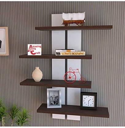 craftvice Wooden Stair Like Floating Wall Shelf, Number of Shelves 4, ( Wooden Book Shelf | Luxurious Furnishing | Home Decor | Tree Shaped Wall Shelves | Ladder Shape Wall Shelves | Stair Design Wall Shelves ) MDF (Medium Density Fiber) Wall Shelf