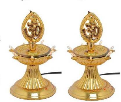 Vonc 1 Layer Electric Gold LED Plastic Diya Light For Diwali Temple Decoration (Pack of 2) Table Diya (Height: 5 inch) Plastic (Pack of 2) Table Diya Set