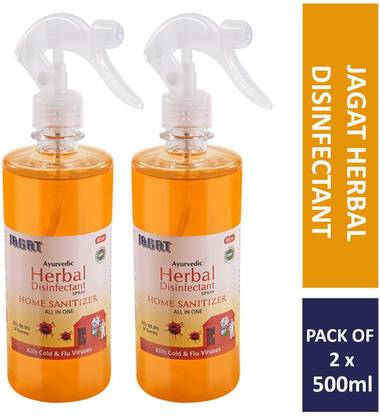 Jagat Home Sanitizer, All-In-One Purpose Spray Disinfectant, Ayurvedic | 70% Alcohol-based | Herbal, Instant, Tulsi & Neem Leaf Extracts |For Cold & Flu Germs, Bacteria & Viruses