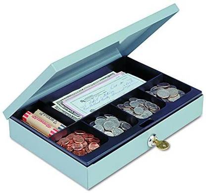 MMF Industries Steelmaster Heavy-Duty Steel Low-Profile Cash Box W/6 Compartments, Key Lock, Gray(221618001)