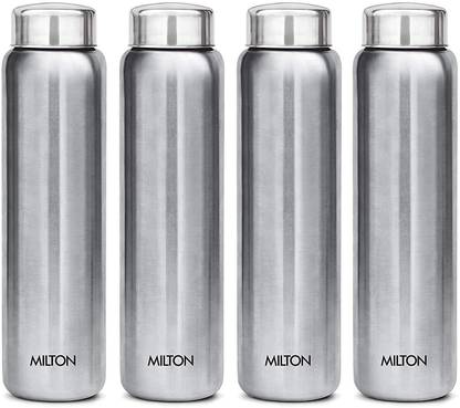 MILTON Aqua Stainless Steel Fridge Water Bottle (Pack of 4, Silver, Steel) 930 ml Bottle