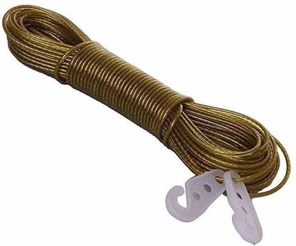 Wan zhang PVC Coated Steel Anti-Rust Wire Rope Washing Line Clothesline with 2 Plastic Hooks - 1 Piece for for Drying/Hanging Clothes (20 Meter), Wet cloth ndry rope | McGarden Laundry Cast Iron, Plastic Clothesline