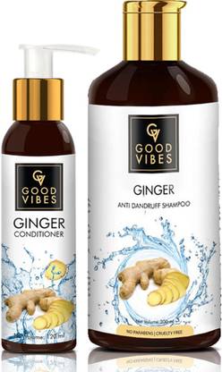 GOOD VIBES Anti Dandruff Shampoo - Ginger (300 ml) and Conditioner - Ginger (120 ml) Combo