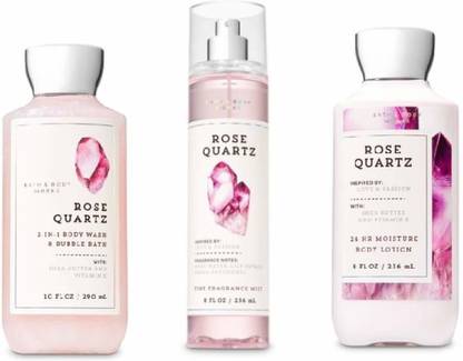 Bath and Body Works Rose Quartz -2-in-1 Body Wash & Bubble Bath, Fine Fragrance Mist & Body Lotion - Daily Trio