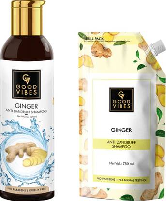 GOOD VIBES Ginger Anti Dandruff Shampoo Super Saver Combo (200 + 750 ml Refill Pack)