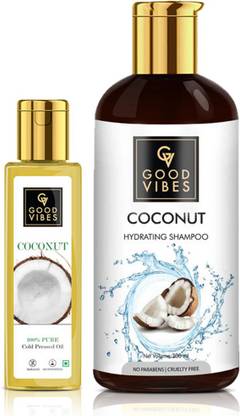 GOOD VIBES Hydrating Shampoo - Coconut (300 ml) and 100% Pure Coconut Carrier Oil Cold Pressed(100 ml) Combo