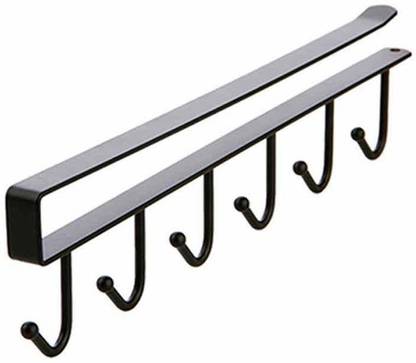 SYGA Wall Hanger 6 Pin Nail Free Rack (Black) Hook Rail 6
