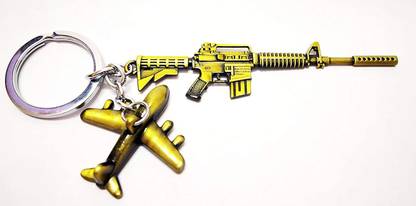 Hanumex PUBG Keychain M16 A with Air Plane, Playerunknown's Battlegrounds Keychains (Golden) Key Chain