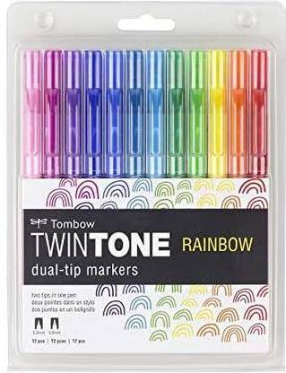 Tombow 61526 Twintone Marker Set, Rainbow, 12-Pack. Double-Sided Markers Perfect For Planners, Journals, Doodling, And More