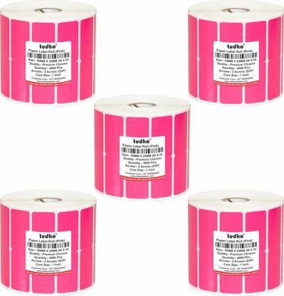 tudko 50 mm X 25 mm (Pink) Chromo Barcode Paper Labels, 4000 Labels in Roll, Print with Carbon Ribbon, Set of 5 Roll, Self Adhesive Paper Label