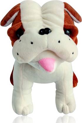 Zexsazone Soft push fabric animal Bull dog soft toy size 24 cm length in white color gift for birthday boy girl new baby wecome lover girlfriend sister brother - 24 cm