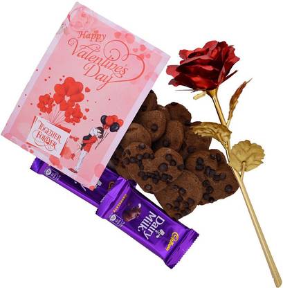 TT Valentine unique gift with the symbol of love the golden red rose treat with special chocolate heart cookies and a pair of love chocolates and a greeting card_V - HB 30 Assorted Gift Box