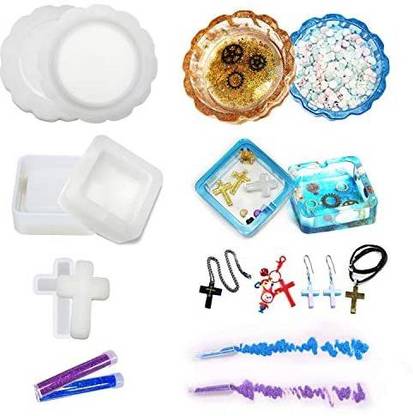 Seriud Resin Ashtray Molds Kit,Large Size Lace Shaped Ashtray Resin Mold,Square Epoxy Ashtray Molds,Silicone Ashtray Molds for R