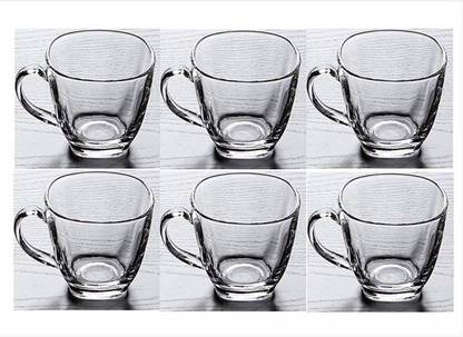 Retailio Pack of 6 Glass Crystal Clear Glass Tea Mugs