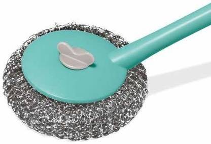 creative innovations Stainless Steel Scrubber with Plastic Handle/Bartan Juna with Long Handle Scrub Pad