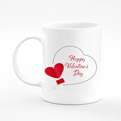 THE CLICK INDIA "Happy Valentine's day" Ceramic Coffee or Tea Cup Best Gift for Couples Valentine day Boyfriend Girlfriend Anniversary Wedding Husband Wife (350ml or 11Oz; White) Ceramic Coffee Mug