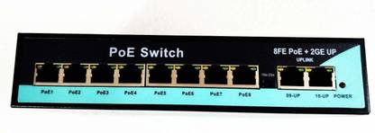 HANUTECH CCTV Camera Poe Switch 8 Port (10/100) + 2 Port Uplink (10/100/1000) Gigabit Networking Poe Ethernet RJ45 Switch 8 Ports 1000 Mbps Network Switch