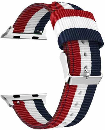 TINGTONG Woven Nylon Loop 42mm/44mm Band with Adjustable Closure Wrist Red and White and Blue Smart Watch Strap